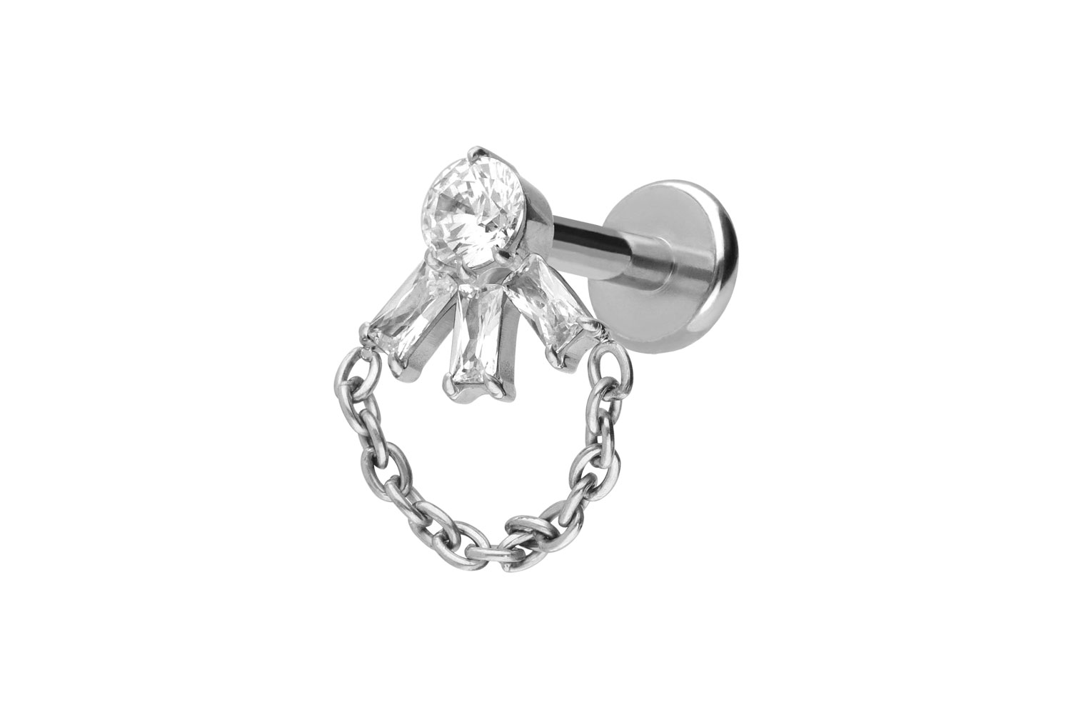 Titan Labret Piercing mit Push Fit LOTUSBLÜTE + KETTE